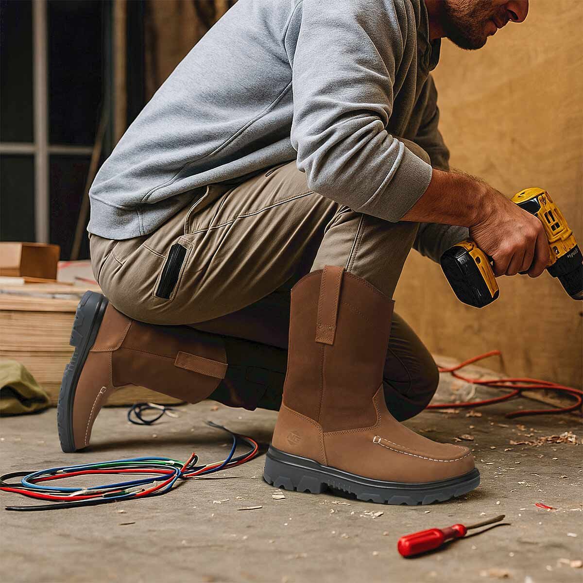 Men's Moc Toe Wellington Boots Tan image9