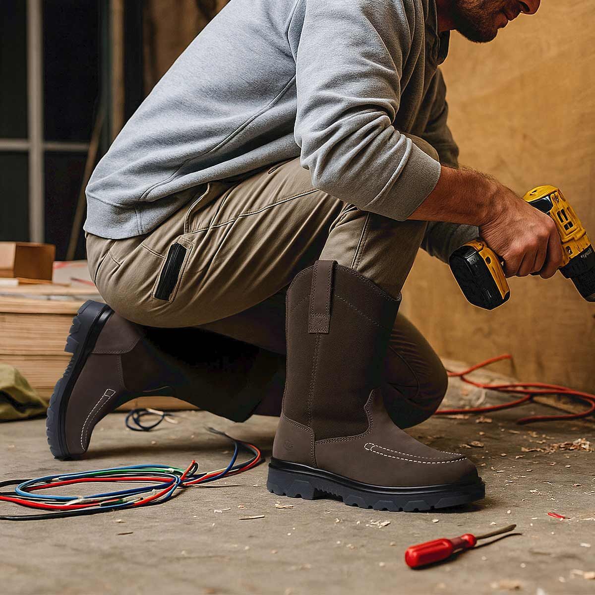 Men's Moc Toe Wellington Boots Brown image9