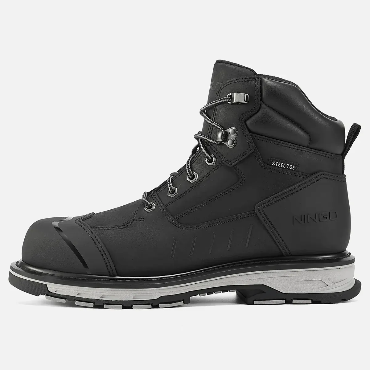 Men's Steel Toe Leather Work Boots Black image2