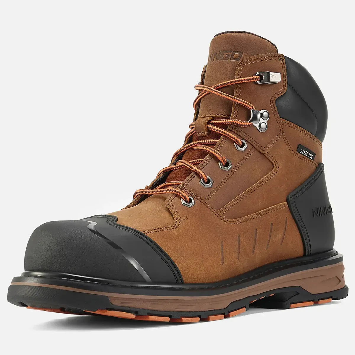 Men's Steel Toe Leather Work Boots Brown image1 Men's Steel Toe Leather Work Boots Brown image1