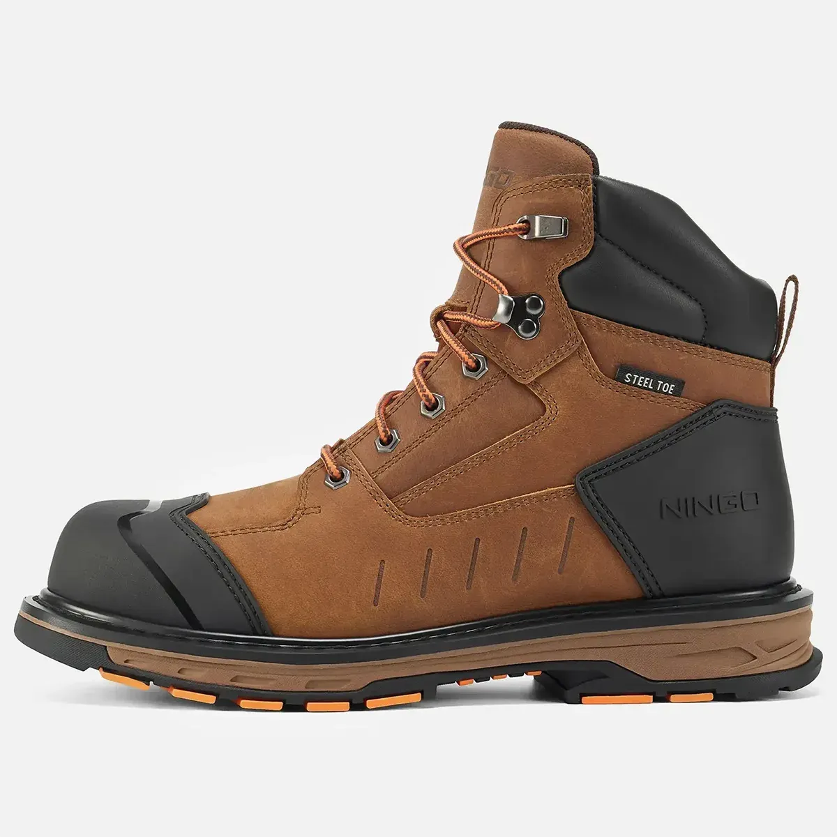 Men's Steel Toe Leather Work Boots Brown image2 Men's Steel Toe Leather Work Boots Brown image2