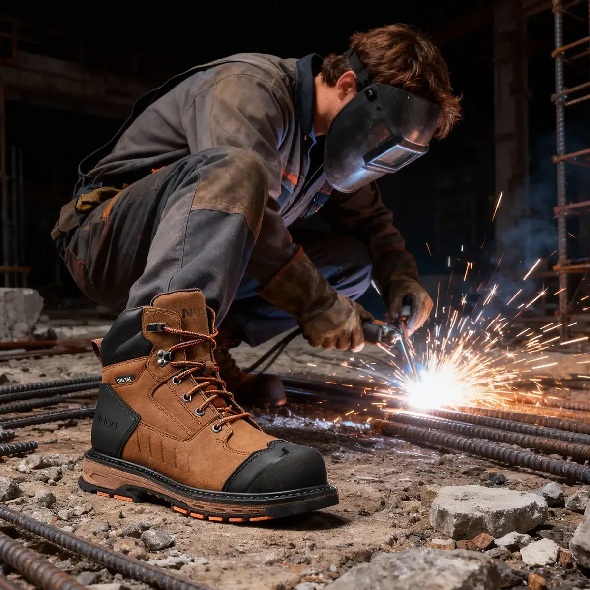 Men's Steel Toe Leather Work Boots Brown image8 Men's Steel Toe Leather Work Boots Brown image8