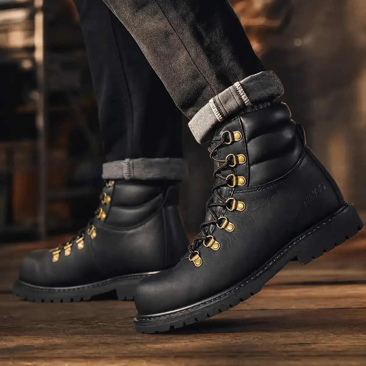 Men's RuggedWay Steel Toe Work Boots Black image8