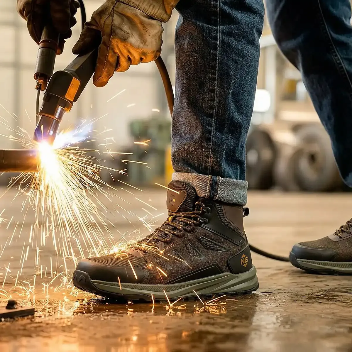 Men's TrueGrip Waterproof Steel Toe Work Shoes Brown image8