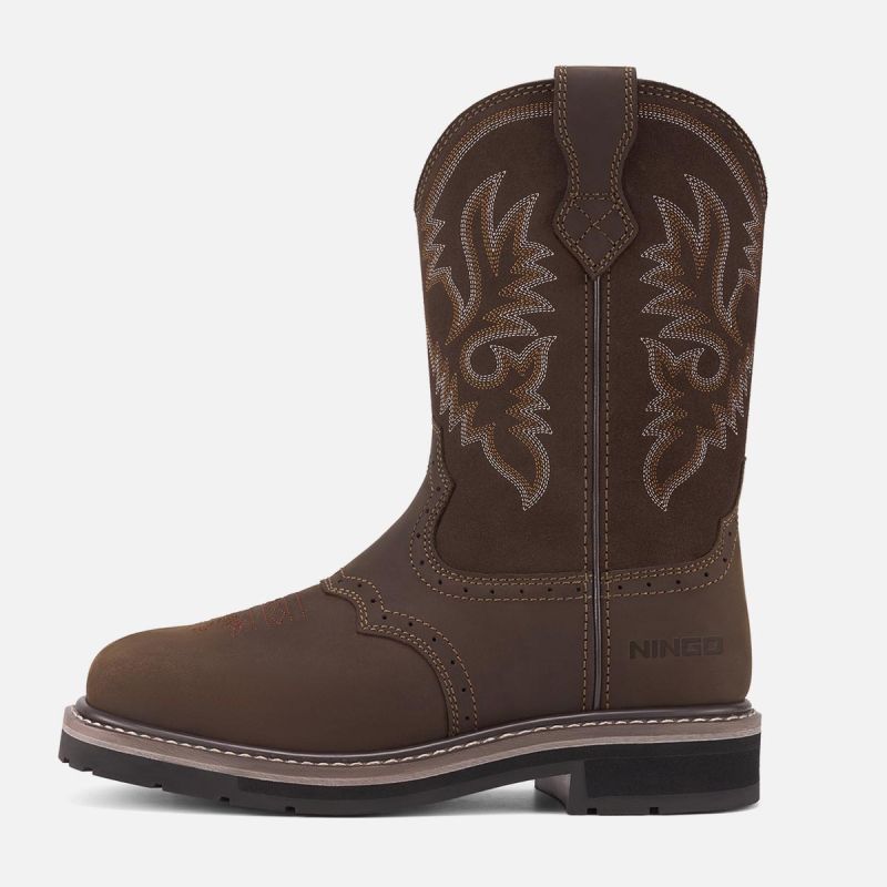 Men's Steel Toe Western Work Boots Brown image2 Men's Steel Toe Western Work Boots Brown image2